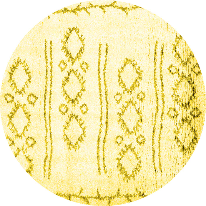 Round Machine Washable Solid Yellow Modern Rug, wshcon1733yw
