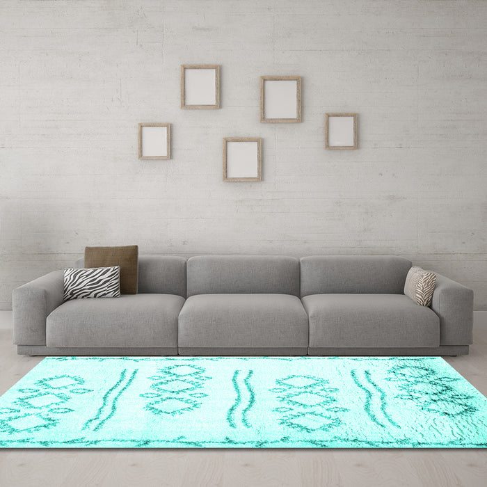 Machine Washable Solid Turquoise Modern Area Rugs in a Living Room,, wshcon1733turq