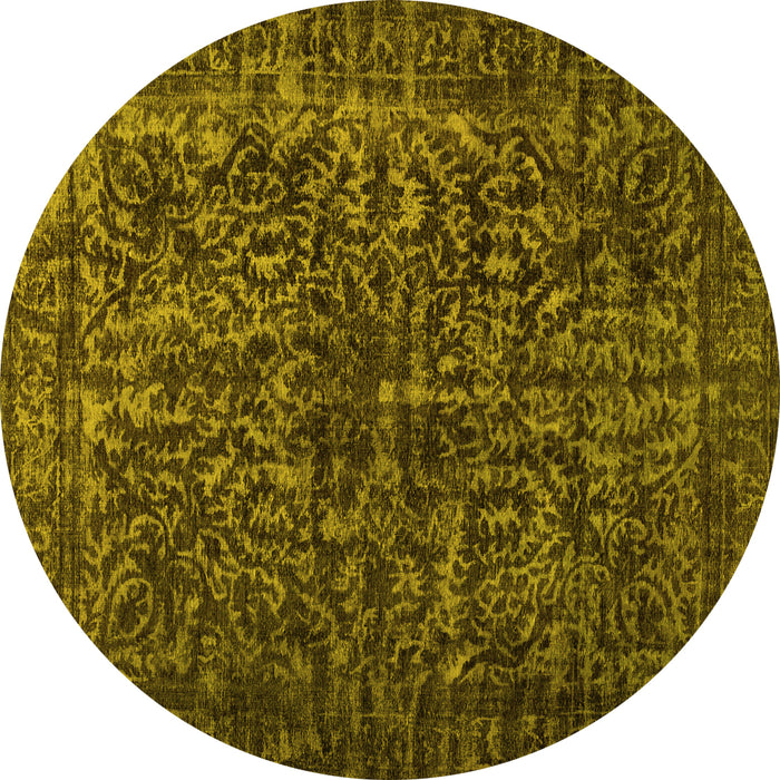 Round Abstract Yellow Contemporary Rug, con1734yw