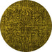 Round Abstract Yellow Contemporary Rug, con1734yw