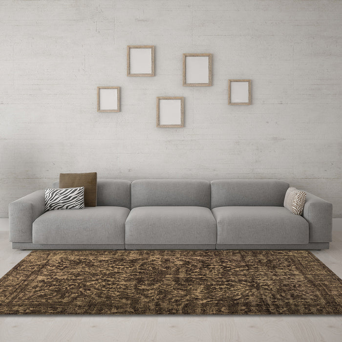 Machine Washable Abstract Brown Contemporary Rug in a Living Room,, wshcon1734brn