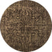 Round Machine Washable Abstract Brown Contemporary Rug, wshcon1734brn