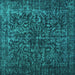 Square Machine Washable Abstract Turquoise Contemporary Area Rugs, wshcon1734turq