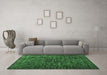 Machine Washable Abstract Emerald Green Contemporary Area Rugs in a Living Room,, wshcon1734emgrn