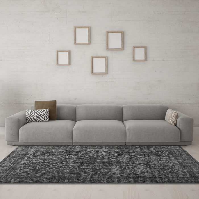 Machine Washable Abstract Gray Contemporary Rug in a Living Room,, wshcon1734gry
