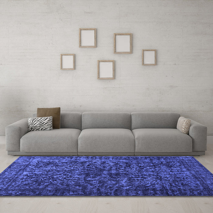 Machine Washable Abstract Blue Contemporary Rug in a Living Room, wshcon1734blu