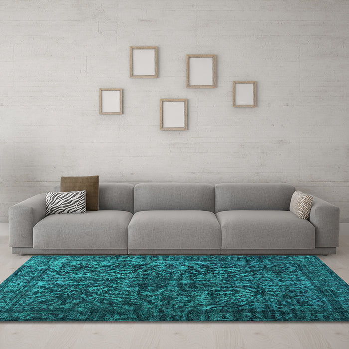 Machine Washable Abstract Turquoise Contemporary Area Rugs in a Living Room,, wshcon1734turq