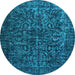 Round Machine Washable Abstract Light Blue Contemporary Rug, wshcon1734lblu