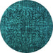 Round Machine Washable Abstract Turquoise Contemporary Area Rugs, wshcon1734turq