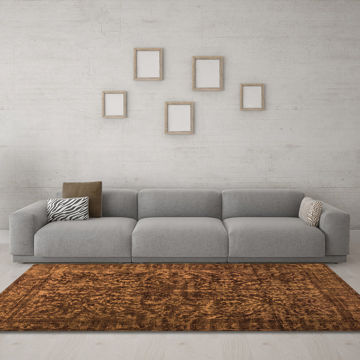 Machine Washable Abstract Orange Contemporary Area Rugs in a Living Room, wshcon1734org