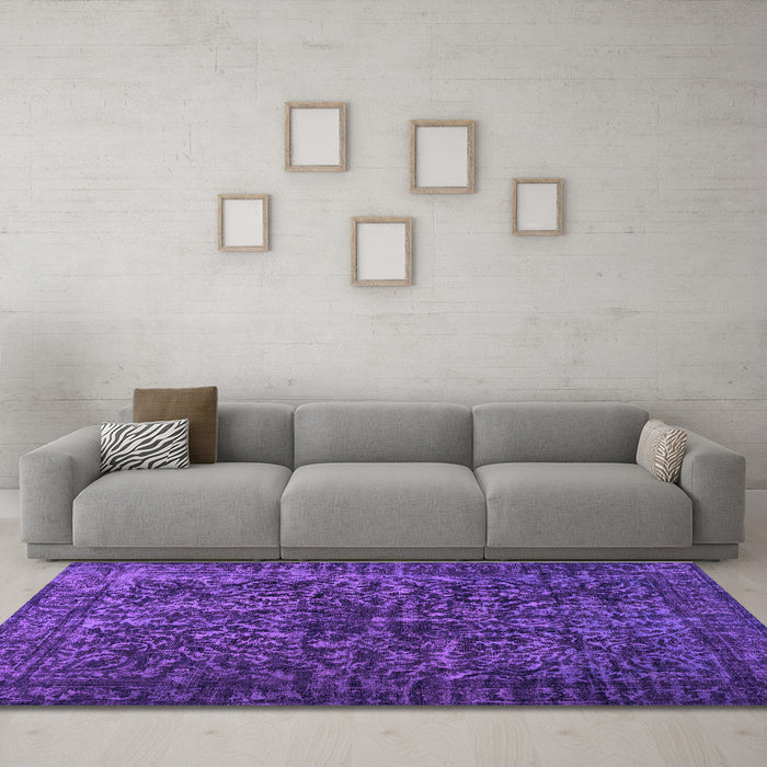 Machine Washable Abstract Purple Contemporary Area Rugs in a Living Room, wshcon1734pur