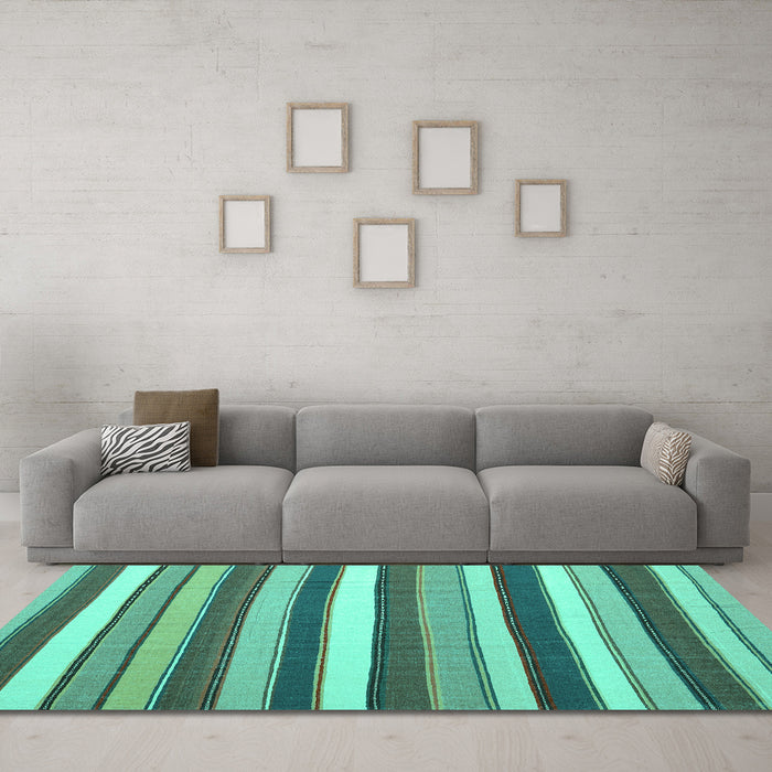 Machine Washable Abstract Turquoise Contemporary Area Rugs in a Living Room,, wshcon1735turq