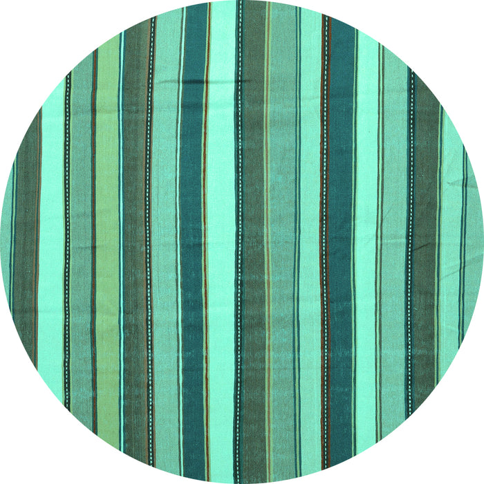 Round Machine Washable Abstract Turquoise Contemporary Area Rugs, wshcon1735turq