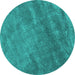 Round Machine Washable Abstract Turquoise Contemporary Area Rugs, wshcon1736turq