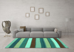 Machine Washable Southwestern Turquoise Country Area Rugs in a Living Room,, wshcon1737turq