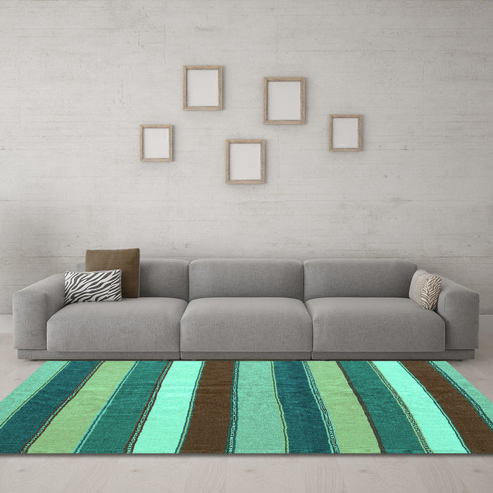 Machine Washable Southwestern Turquoise Country Area Rugs in a Living Room,, wshcon1737turq