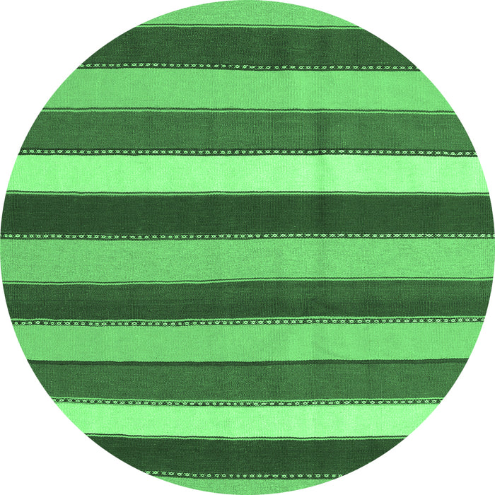 Round Machine Washable Southwestern Emerald Green Country Area Rugs, wshcon1737emgrn