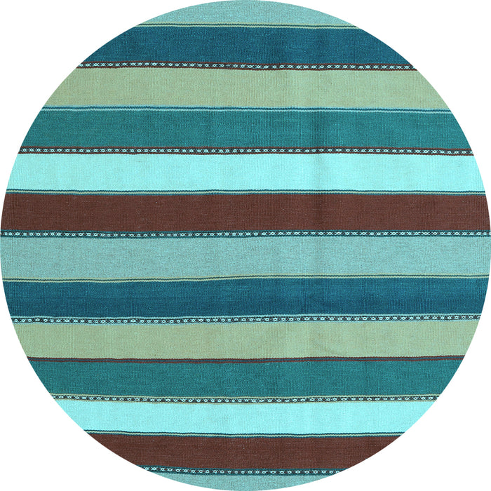Round Machine Washable Southwestern Light Blue Country Rug, wshcon1737lblu