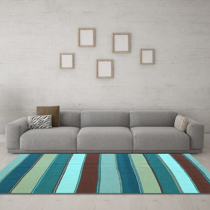 Machine Washable Southwestern Light Blue Country Rug in a Living Room, wshcon1737lblu