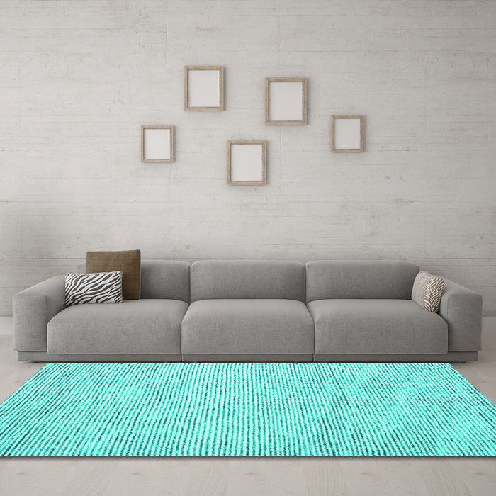 Machine Washable Abstract Turquoise Contemporary Area Rugs in a Living Room,, wshcon1738turq