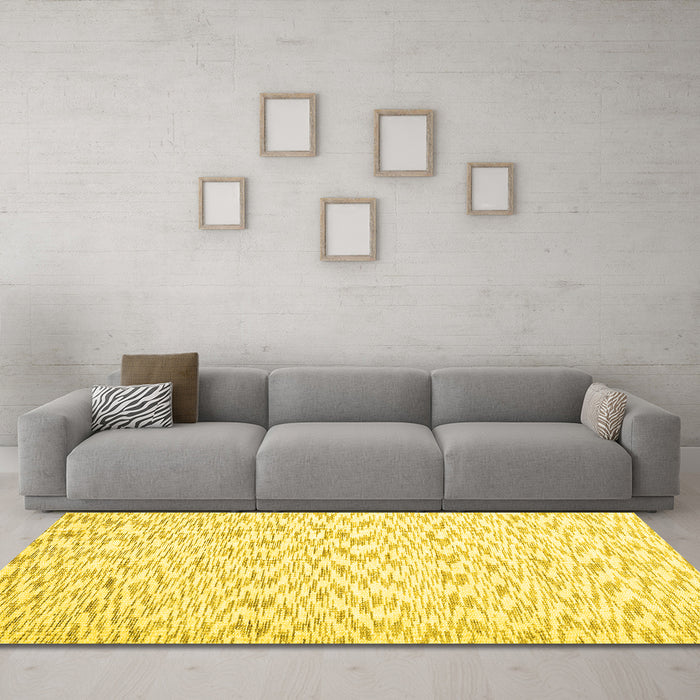 Machine Washable Solid Yellow Modern Rug in a Living Room, wshcon1739yw