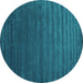 Round Machine Washable Abstract Turquoise Contemporary Area Rugs, wshcon173turq