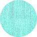 Round Machine Washable Abstract Turquoise Contemporary Area Rugs, wshcon1741turq