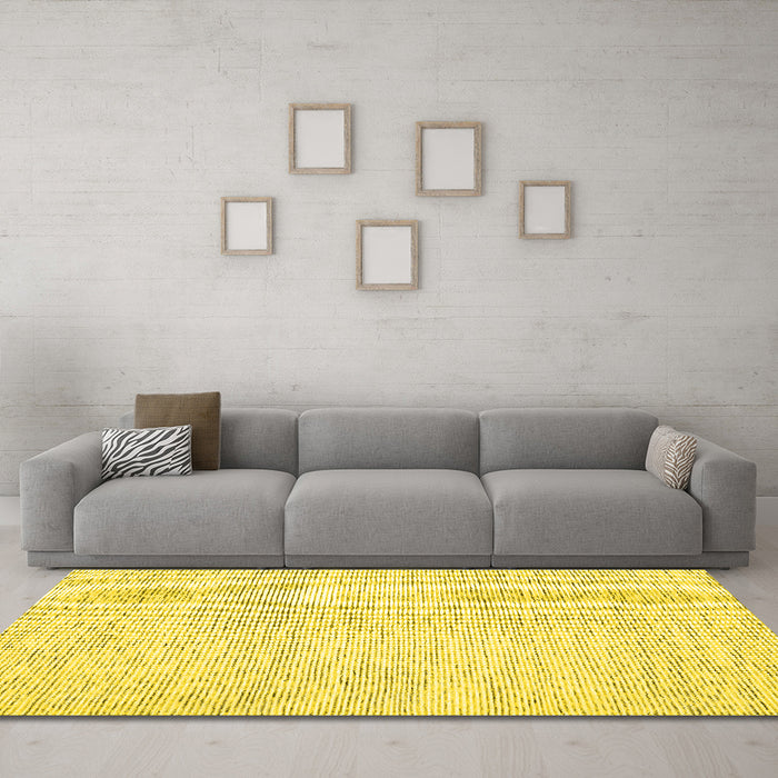 Machine Washable Abstract Yellow Contemporary Rug in a Living Room, wshcon1741yw