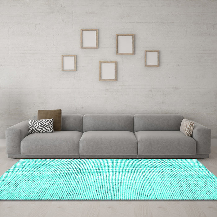 Machine Washable Abstract Turquoise Contemporary Area Rugs in a Living Room,, wshcon1741turq
