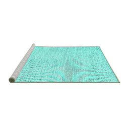 Sideview of Machine Washable Abstract Turquoise Contemporary Area Rugs, wshcon1741turq