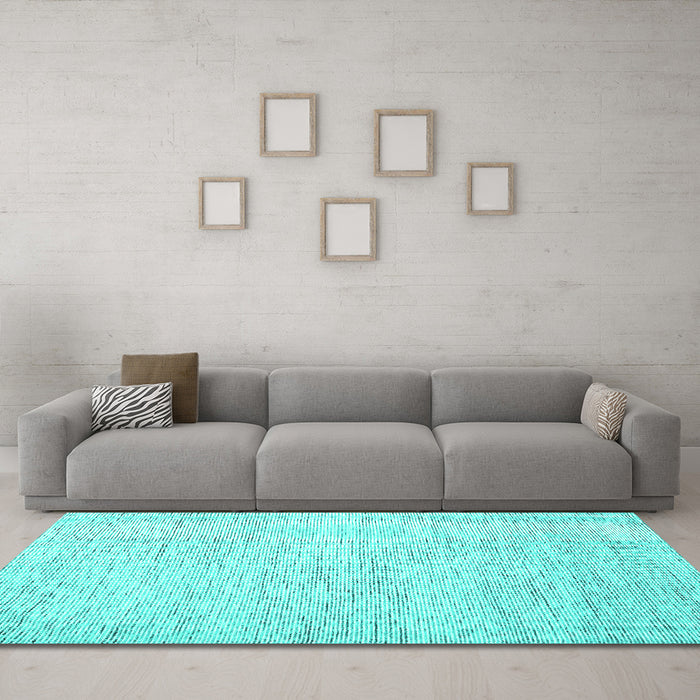 Machine Washable Abstract Turquoise Contemporary Area Rugs in a Living Room,, wshcon1742turq