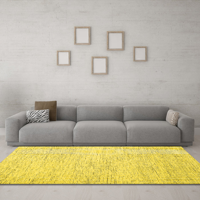 Machine Washable Abstract Yellow Contemporary Rug in a Living Room, wshcon1742yw
