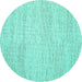 Round Abstract Turquoise Contemporary Rug, con1743turq