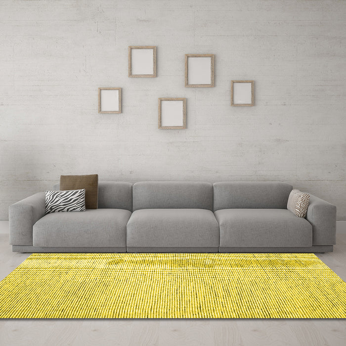 Machine Washable Abstract Yellow Contemporary Rug in a Living Room, wshcon1743yw