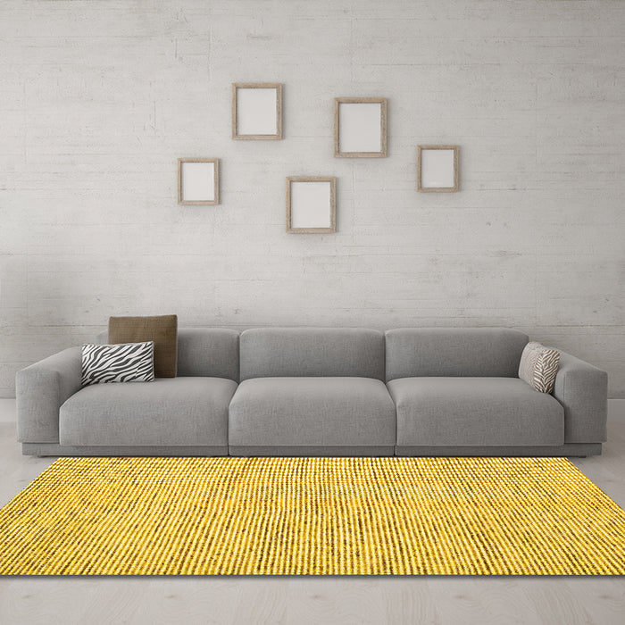 Machine Washable Abstract Yellow Contemporary Rug in a Living Room, wshcon1745yw
