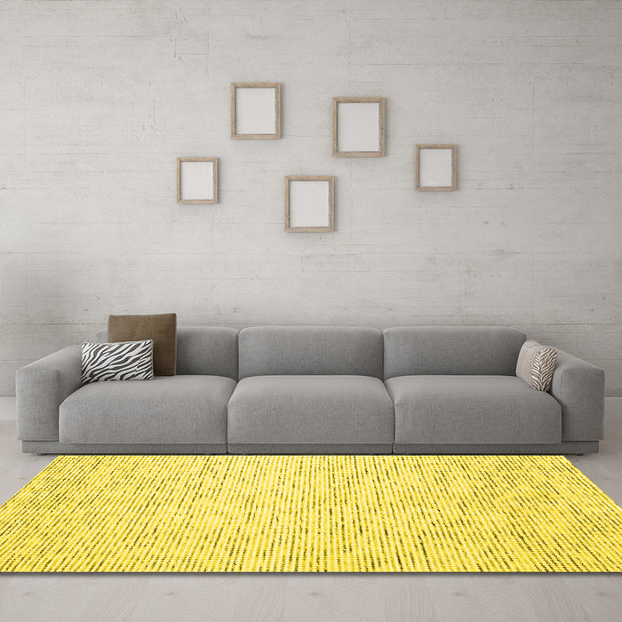 Machine Washable Abstract Yellow Contemporary Rug in a Living Room, wshcon1749yw