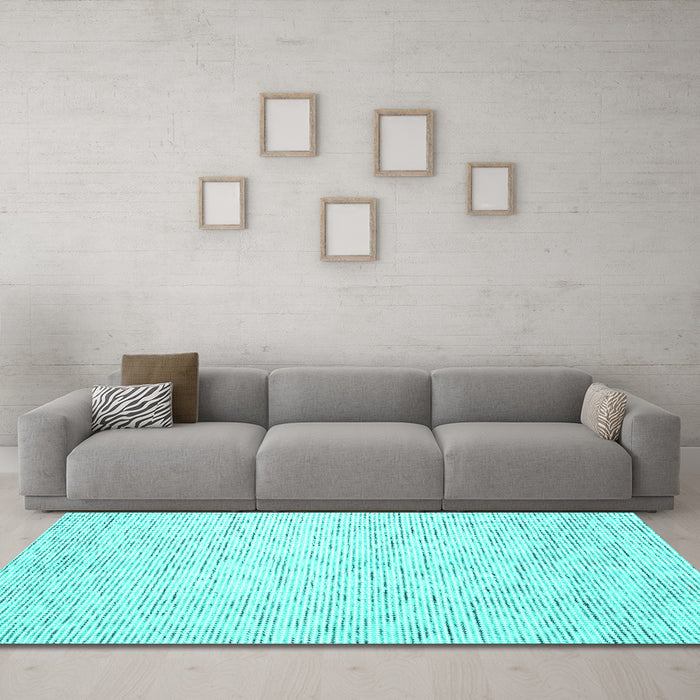 Machine Washable Abstract Turquoise Contemporary Area Rugs in a Living Room,, wshcon1749turq