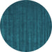 Round Machine Washable Abstract Turquoise Contemporary Area Rugs, wshcon174turq