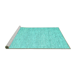 Sideview of Machine Washable Abstract Turquoise Contemporary Area Rugs, wshcon1751turq