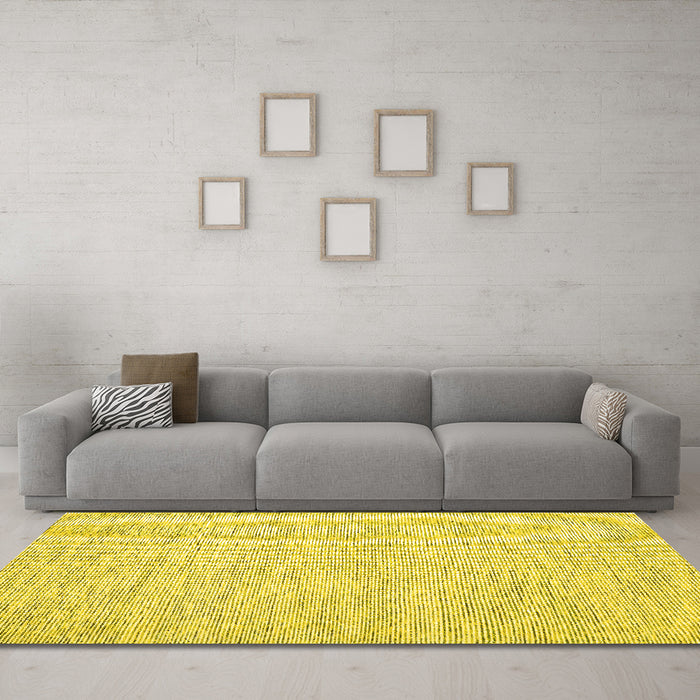 Machine Washable Abstract Yellow Contemporary Rug in a Living Room, wshcon1751yw