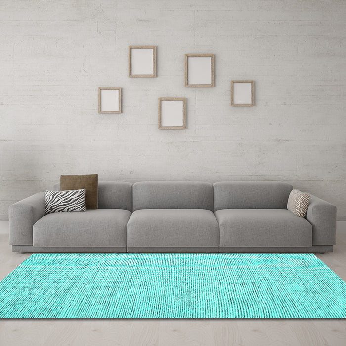 Machine Washable Abstract Turquoise Contemporary Area Rugs in a Living Room,, wshcon1751turq