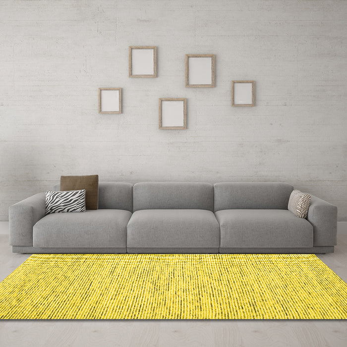 Machine Washable Abstract Yellow Contemporary Rug in a Living Room, wshcon1752yw
