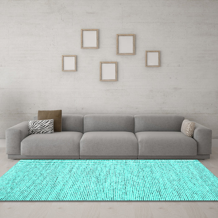 Machine Washable Abstract Turquoise Contemporary Area Rugs in a Living Room,, wshcon1752turq
