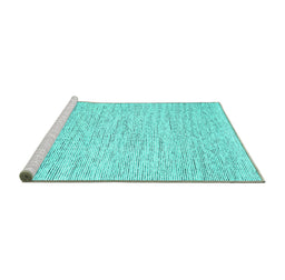 Sideview of Machine Washable Abstract Turquoise Contemporary Area Rugs, wshcon1752turq