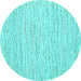 Round Machine Washable Abstract Turquoise Contemporary Area Rugs, wshcon1752turq