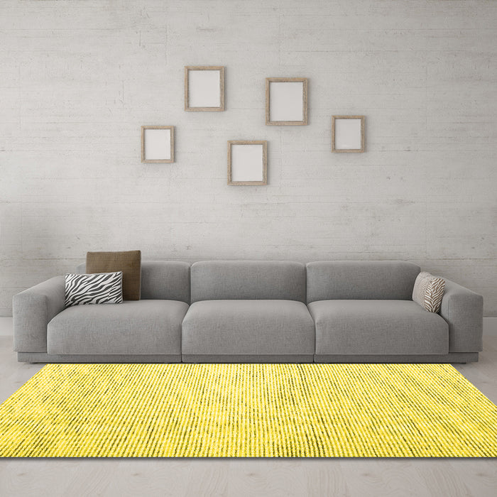 Machine Washable Abstract Yellow Contemporary Rug in a Living Room, wshcon1753yw