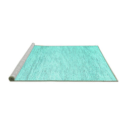 Sideview of Machine Washable Abstract Turquoise Contemporary Area Rugs, wshcon1753turq