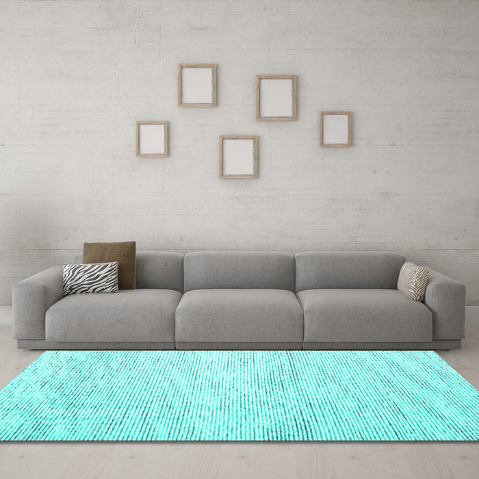 Machine Washable Abstract Turquoise Contemporary Area Rugs in a Living Room,, wshcon1753turq