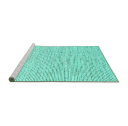 Sideview of Machine Washable Abstract Turquoise Contemporary Area Rugs, wshcon1754turq