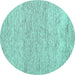 Round Machine Washable Abstract Turquoise Contemporary Area Rugs, wshcon1755turq